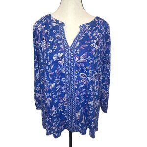J Jill Women’s Romantic Blue Floral 3/4 Sleeve Blouse Top Sz S NEW Cottage Core